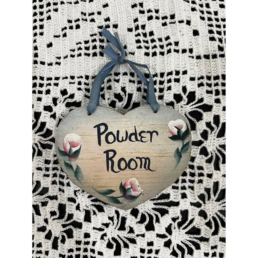 🤎✨ Handmade Wooden Heart Door Hanger – “Powder Room” ✨🤎